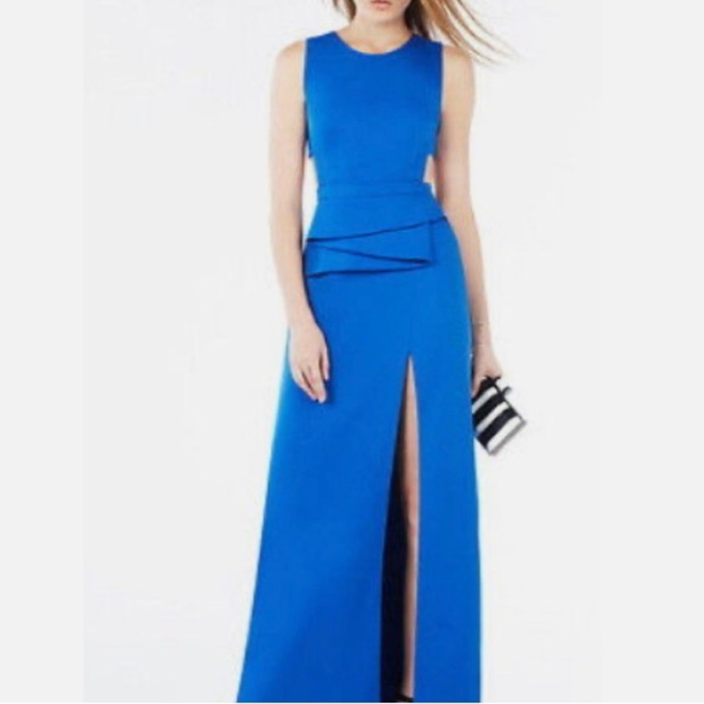 BCBGMaxAzria Blue Ruched Maxi Dress for Prom or Wedding Guest